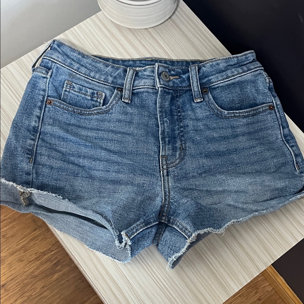Old Navy Blue Denim High-Rise Frayed Hem Jean Shorts